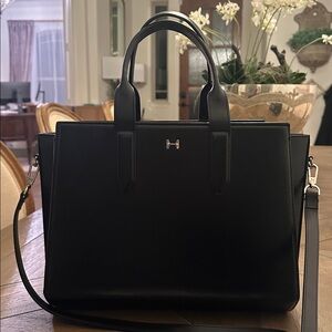 Halston Heritage East West Black Leather Tote with Detachable Crossbody Strap